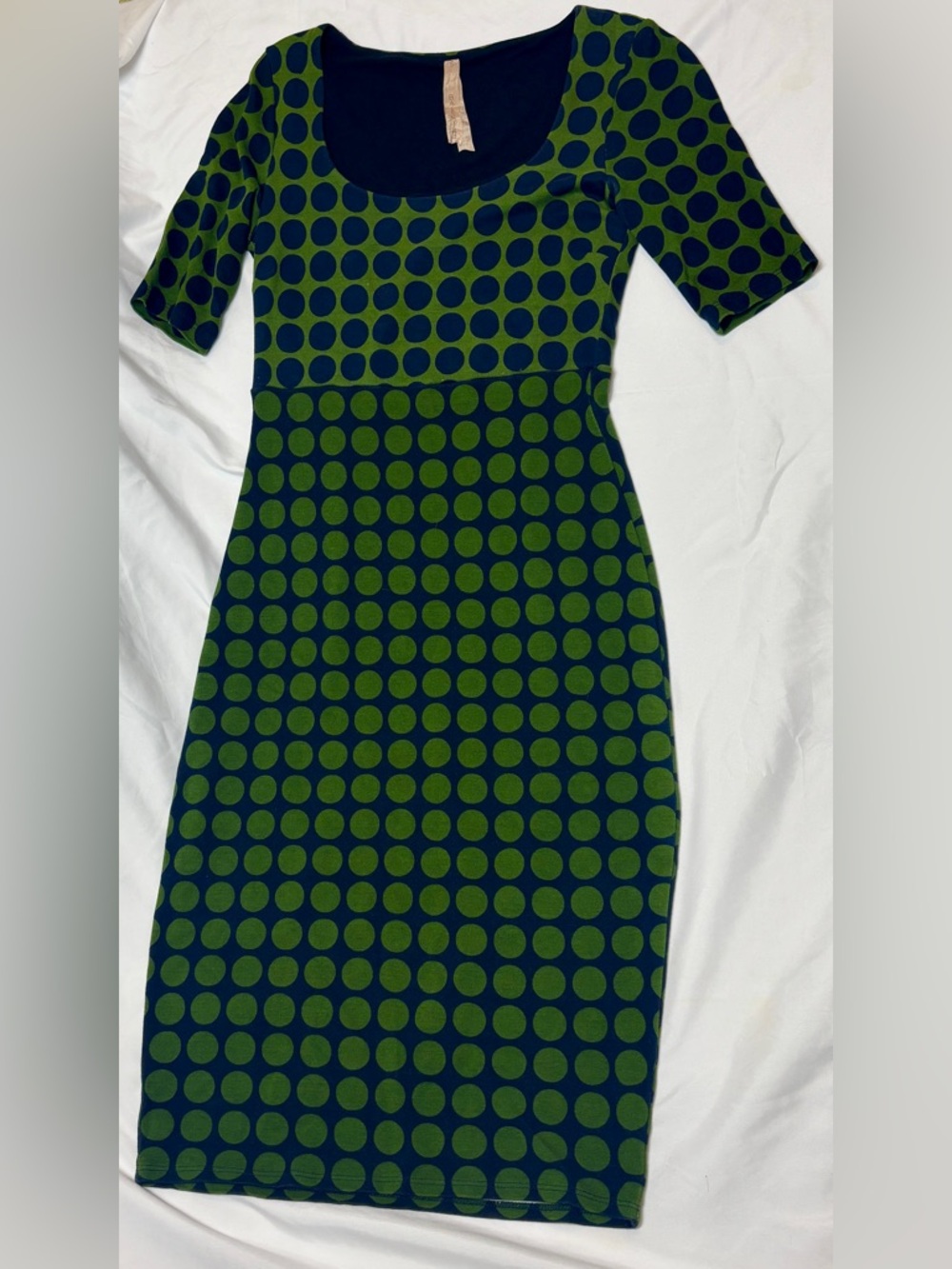 Bailey 44 Green and Navy Polka-Dot Scoop Neck Midi Dress Sz. S